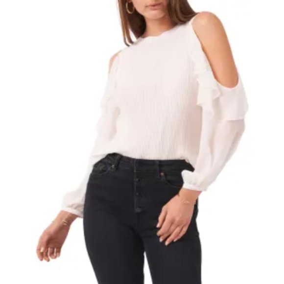 Ruffle Plissé Cold Shoulder Top - Picture 3 of 4